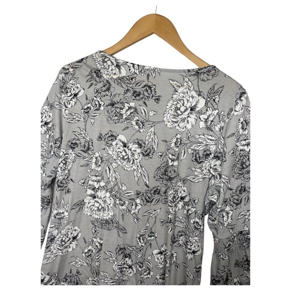 J Jill Top Womens L Floral Smocked Bell Sleeve Round Neck Modal Cotton Boho Gray - Picture 10 of 13